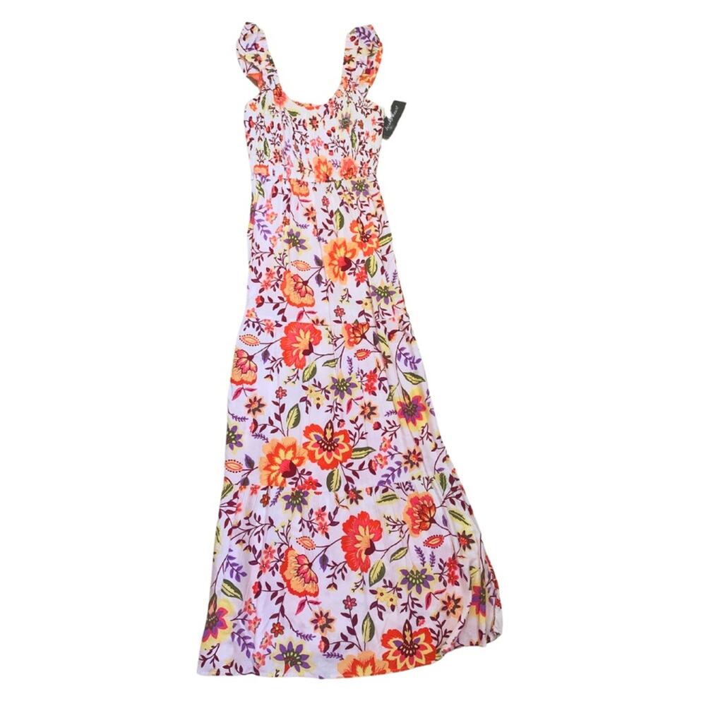 2/$30 Long Floral Print Sleeveless Maxi Dress Colorful Orange White Prairie Boho